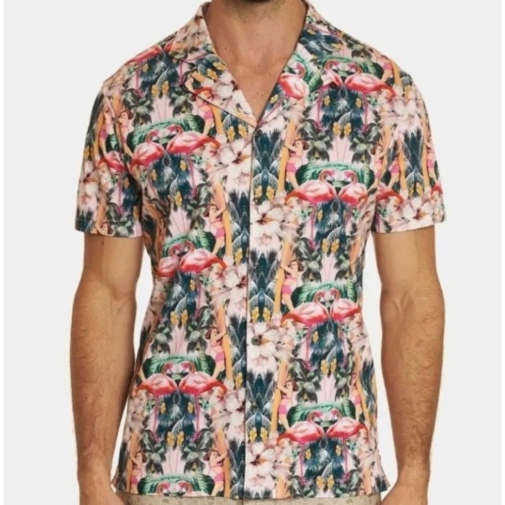 Robert Graham Modern Americana 2XL - Aloha Hawaiian Falmingos & Palms Shirt